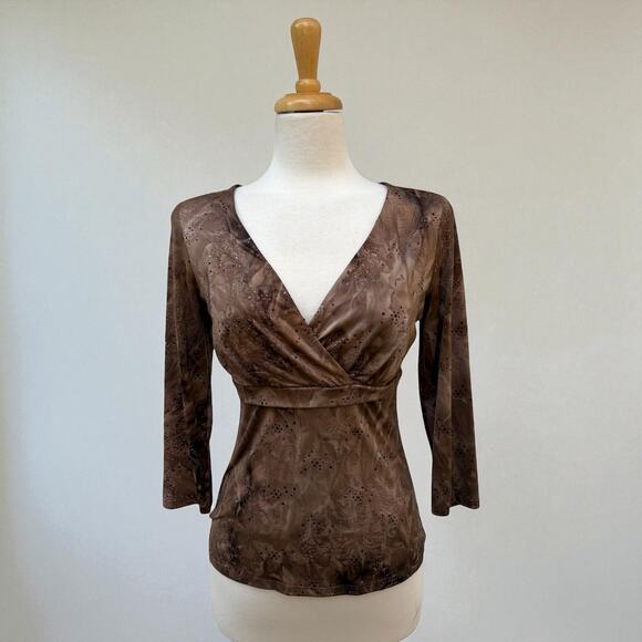 VTG INC Top Med Brown Sequins V Neck Empire Waist Whimsigoth FairyGrunge Stretch - Picture 1 of 9